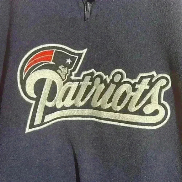 New England Patriots NFL Reebox Mens Fleece 1/4 Zip Pullover Football Blue L - Picture 2 of 8